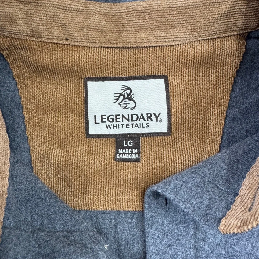 Legendary Whitetails Mens Gray Cotton Flannel Shirt Corduroy Trim LG POLW-6692 - Picture 6 of 10